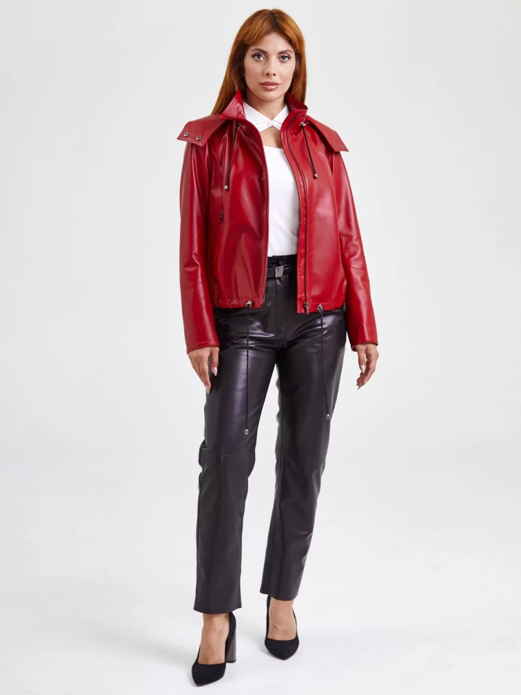 Кожаный комплект женский: Куртка 305 + Брюки 02, красный/черный, р. 44, арт. 111149-0
