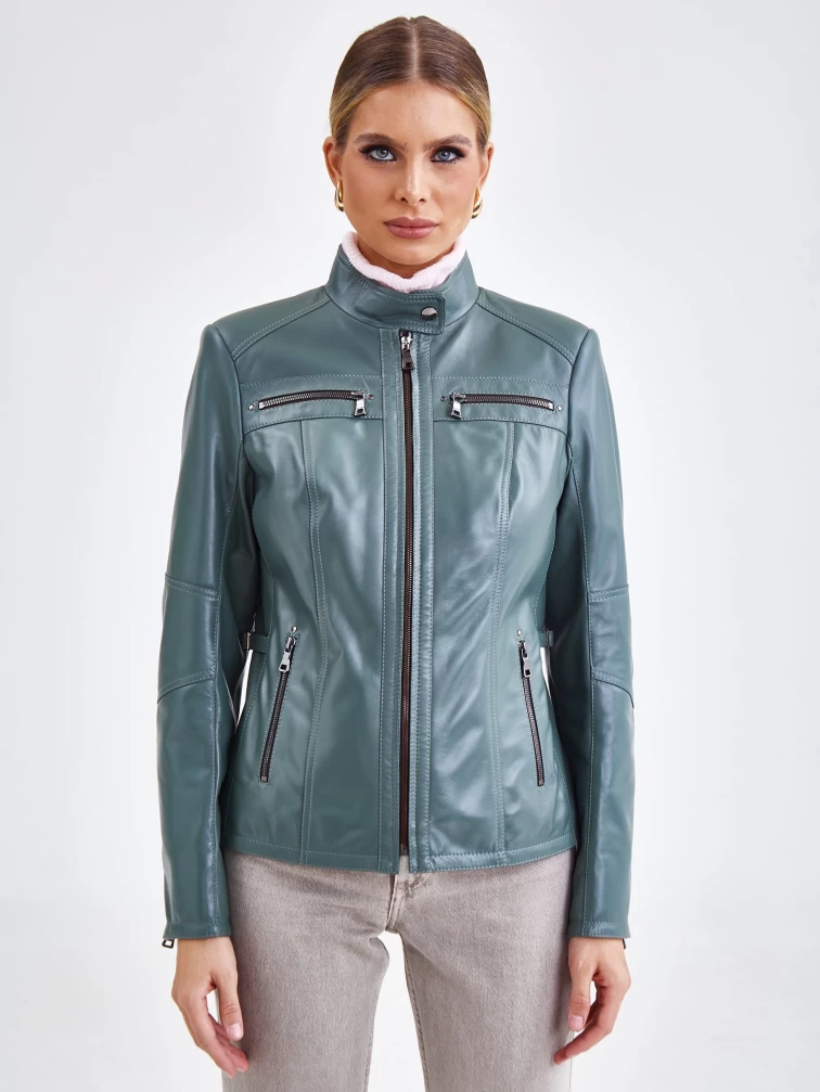 Кожаная куртка женская 301, оливковая, размер 44, артикул 90581-0