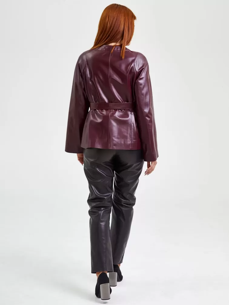 Кожаная куртка женская 3019, с поясом, бордовая, р. 48, арт. 91700-4