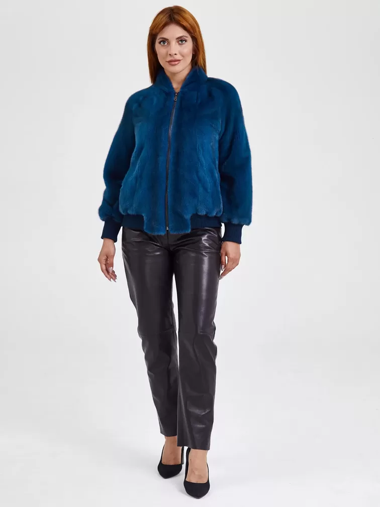 Демисезонный комплект женский: Куртка из меха норки Rome + Брюки 03, синий/черный, арт. 111330-1