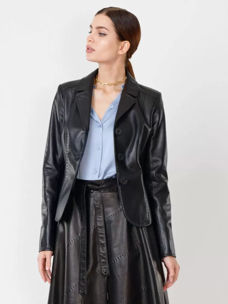 Кожаный пиджак женский 316рс, черный, р. 42, арт. 91062-1