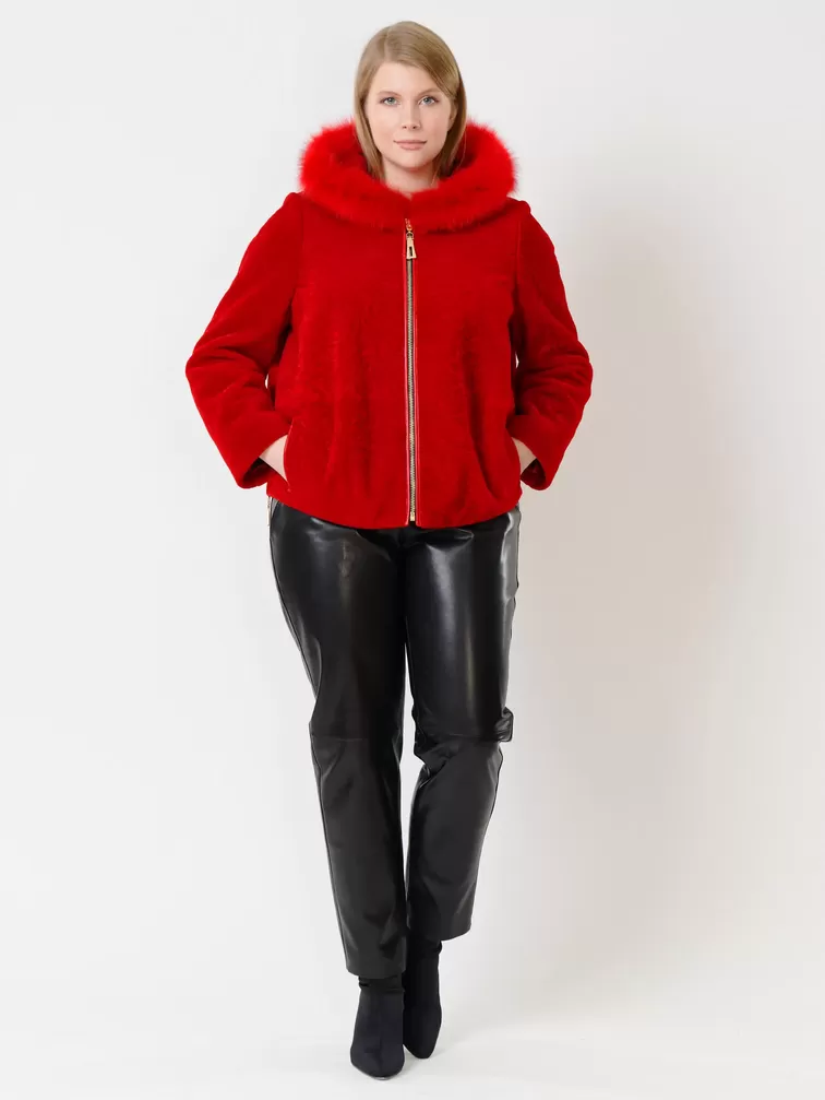 Демисезонный комплект женский: Куртка из астрагана 48мех + Брюки 03, красный/черный, р. 46, арт. 111289-0