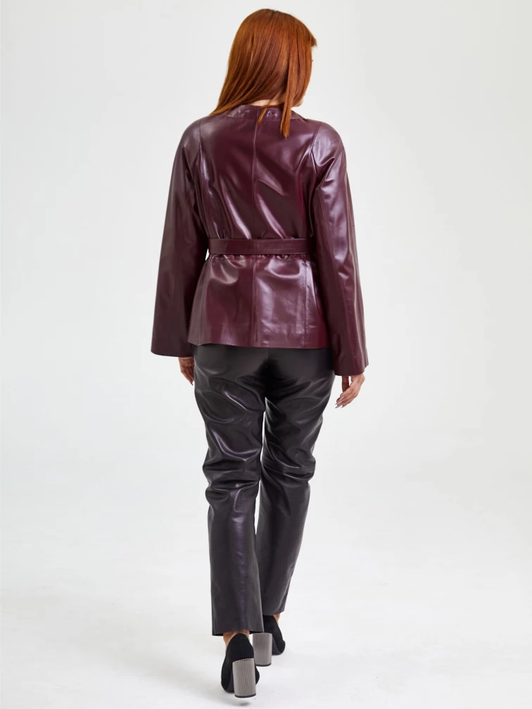 Кожаный комплект женский: Куртка 3019 + Брюки 04, бордовый/черный, р. 48, арт. 111171-2