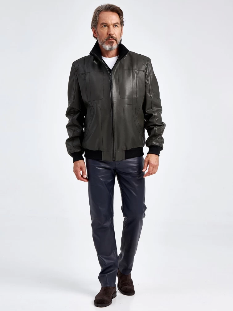Кожаная куртка бомбер мужская 521, оливковая, размер 50, артикул 29061-6