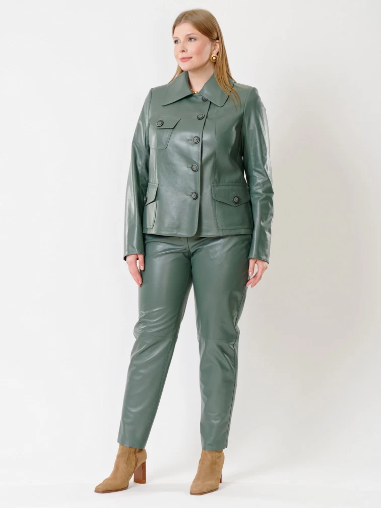 Кожаный костюм женский: Пиджак 302 + Брюки 03, оливковый, р. 44, арт. 111300-2