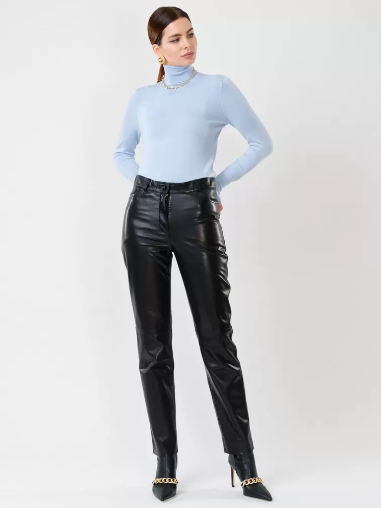 Кожаные зауженные брюки женские 02, из натуральной кожи, черные, р. 48, арт. 85230-1