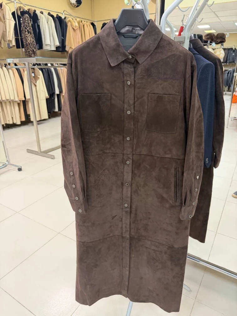 Женский замшевый плащ премиум класса 3112з, коричневый, размер 46, артикул 92370-0