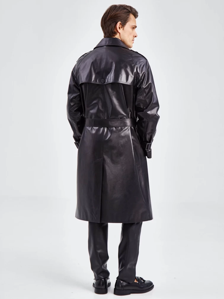 Двубортное мужское кожаное пальто премиум класса 553, черное, размер 50, артикул 71340-4