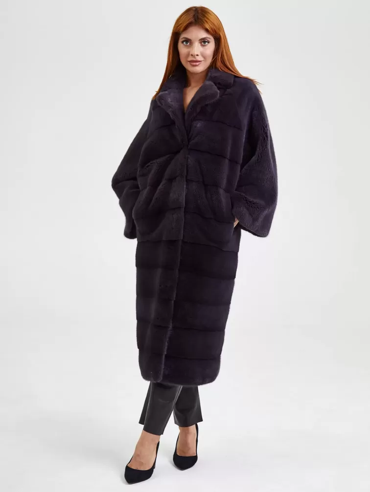 Зимний комплект женский: Пальто из меха норки 18А182АВ + Брюки 03, баклажановый/черный, р. 48, арт. 111237-0