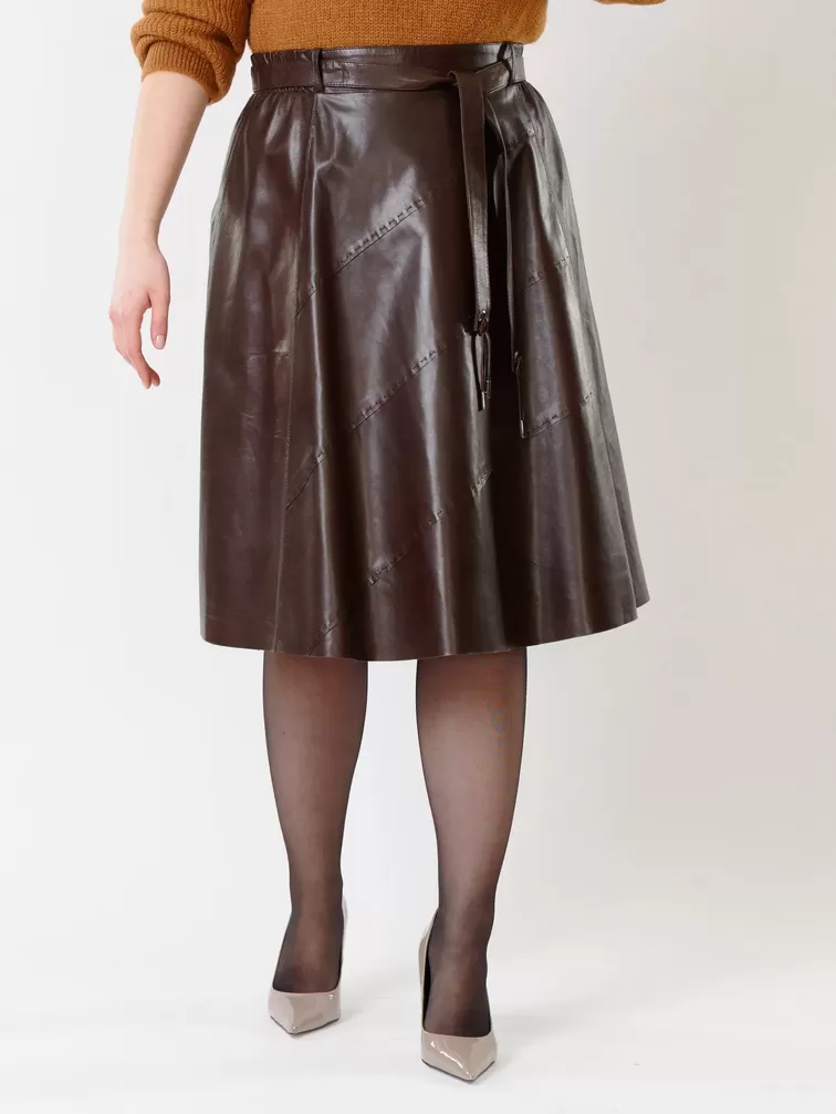 Кожаная юбка расклешенная 01рс, из натуральной кожи, коричневая, р. 40, арт. 85131-4
