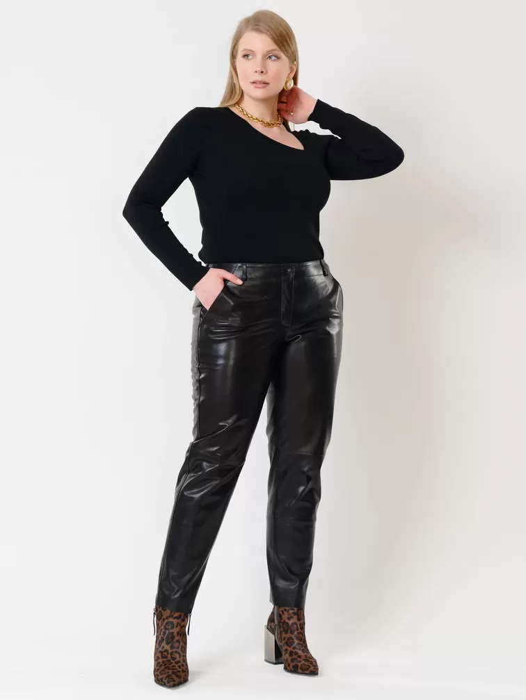 Кожаные зауженные брюки женские 03, из натуральной кожи, черные, р. 44, арт. 85501-0