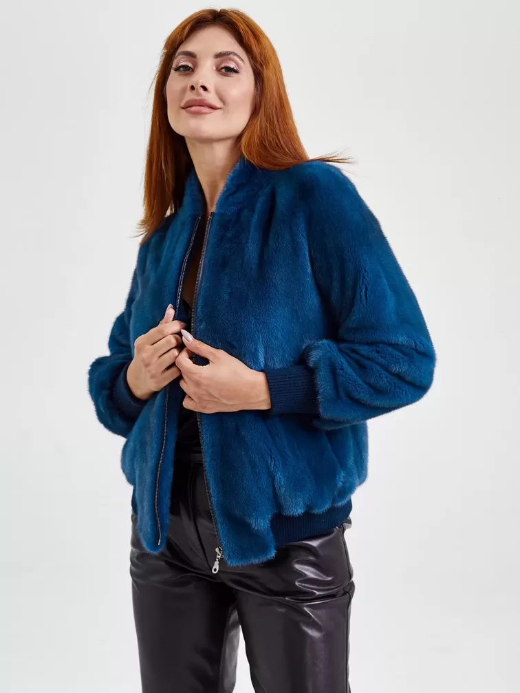 Демисезонный комплект женский: Куртка из меха норки Rome + Брюки 03, синий/черный, арт. 111330-3