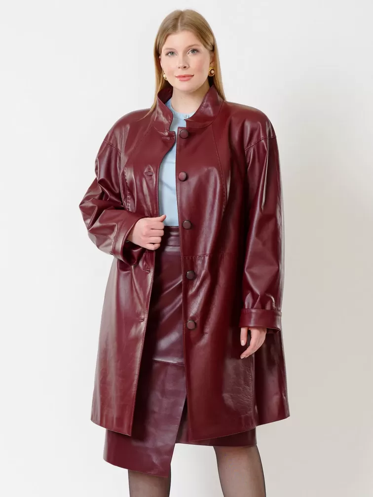 Кожаное пальто женское 378, бордовое, р. 56, арт. 91241-2