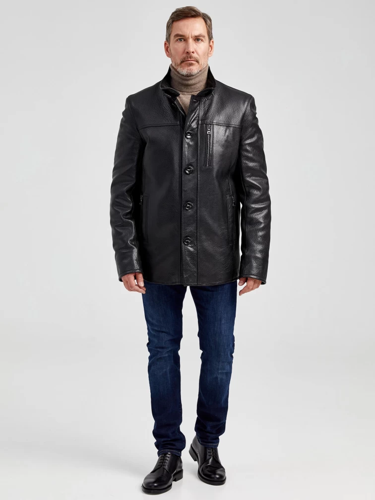 Кожаная куртка утепленная мужская 518ш, черная, р. 48, арт. 40461-3