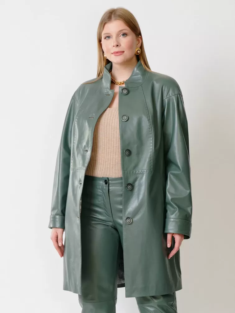 Кожаный комплект: Куртка женская 378 + Брюки женские 03, оливковый/оливковый, р. 46, арт. 111159-3