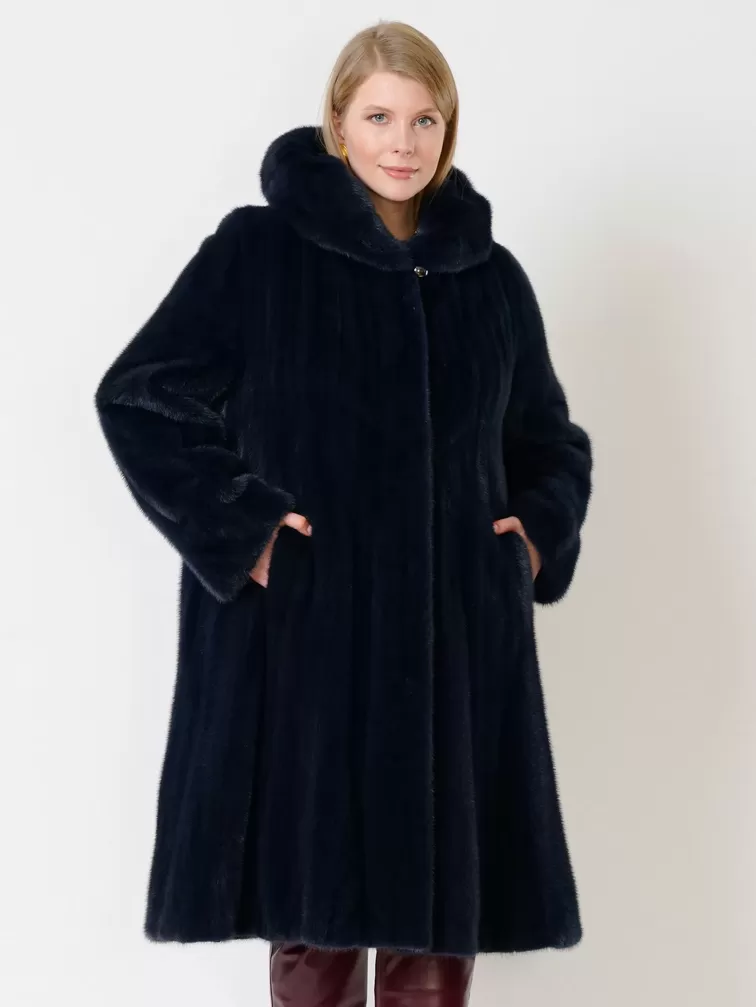 Зимний комплект женский: Пальто из меха норки 4021к + Брюки 02, cиний/бордовый, р. 52, арт. 111324-3