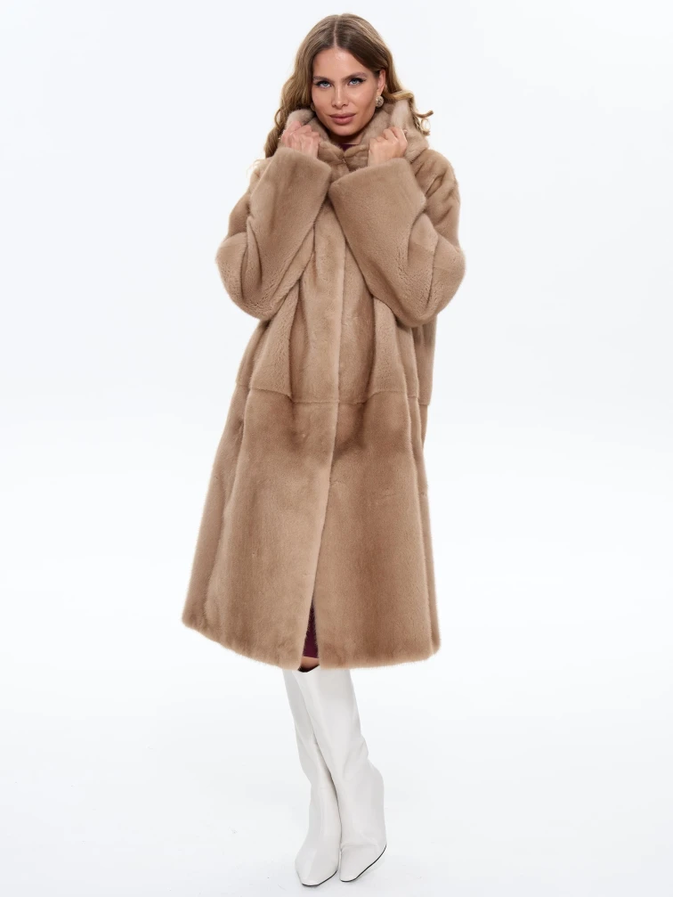 Длинная норковая женская шуба с капюшоном Жанет, пастельная, размер 52, артикул 65170-2