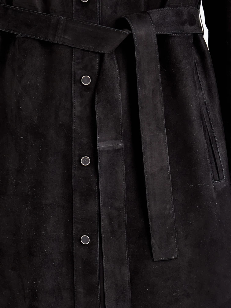 Черный женский замшевый плащ премиум класса 3112з, размер 46, артикул 92380-3