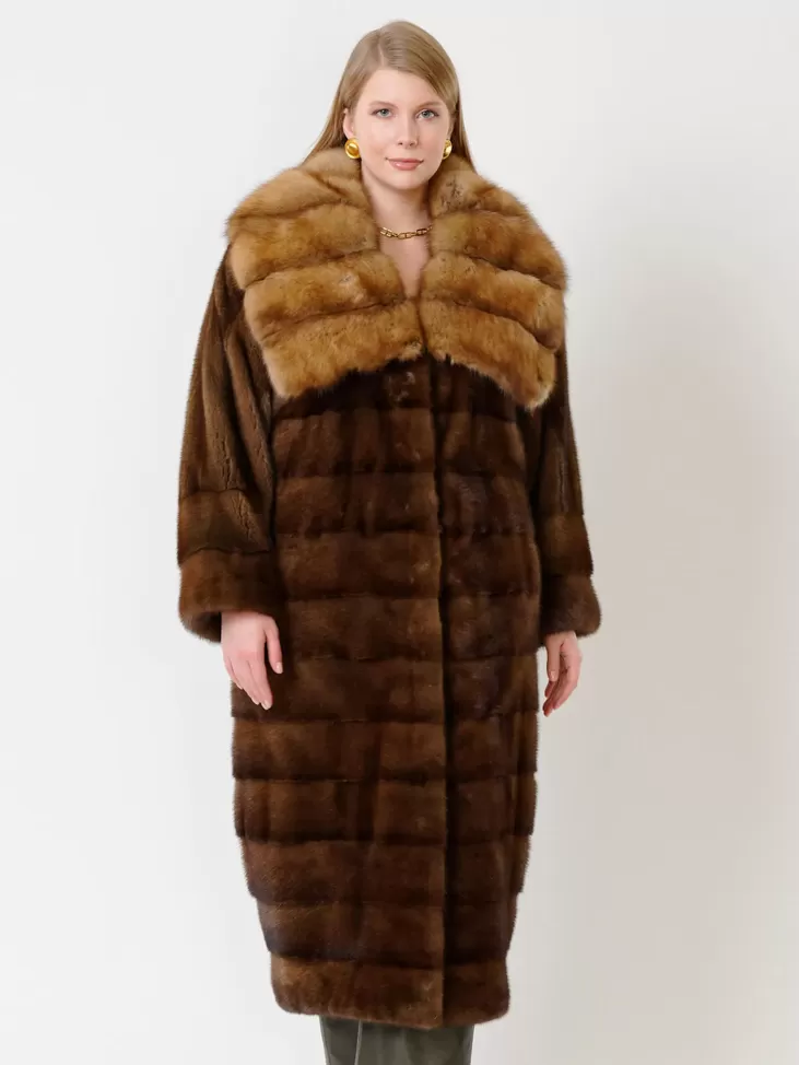 Пальто из меха норки с соболем 1150в, коричневый, артикул 32750-0