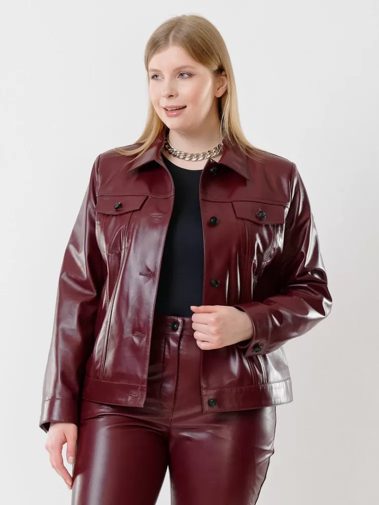 Кожаный комплект женский: Куртка 3008 + Брюки 02, бордовый, р. 48, арт. 111223-4