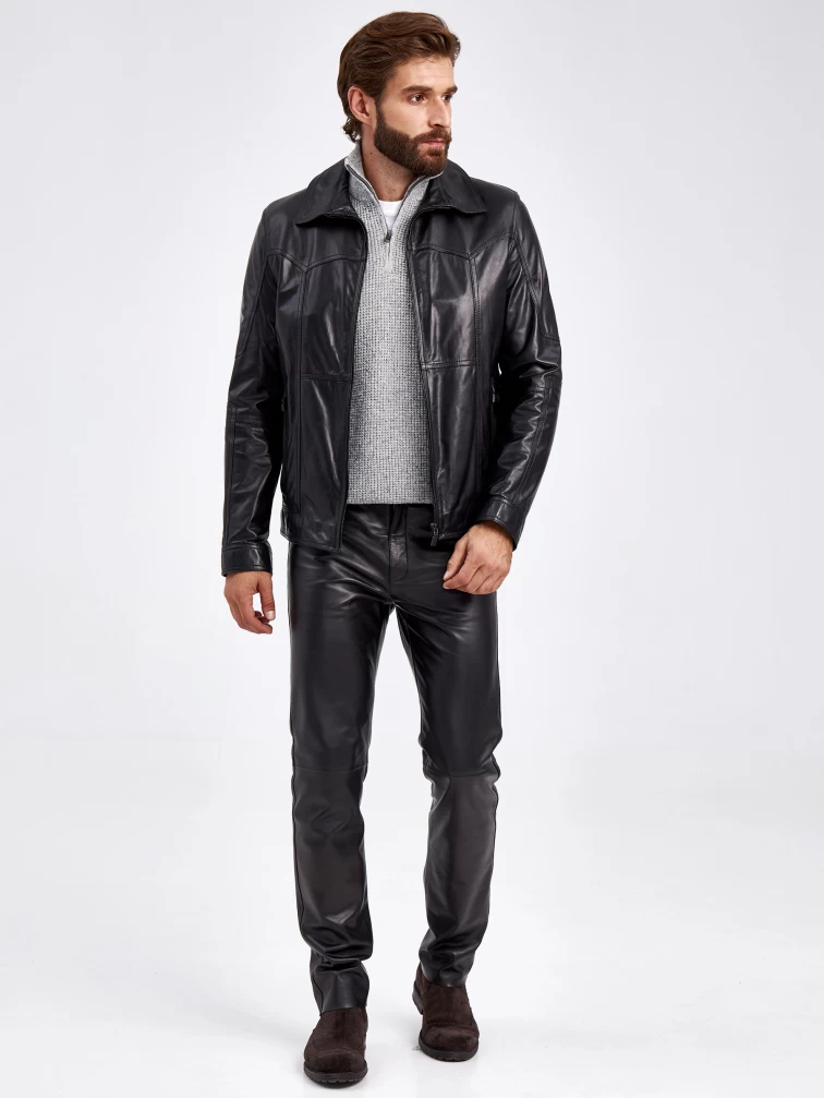 Кожаная куртка мужская 504, короткая, черная, размер 50, артикул 29330-3