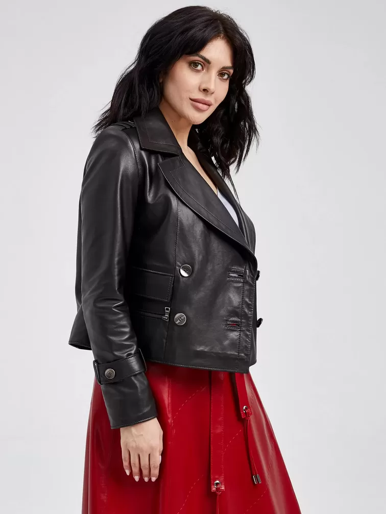Кожаный комплект женский: Куртка 3014 + Юбка 01рс, черный/красный, р. 46, арт. 111111-1