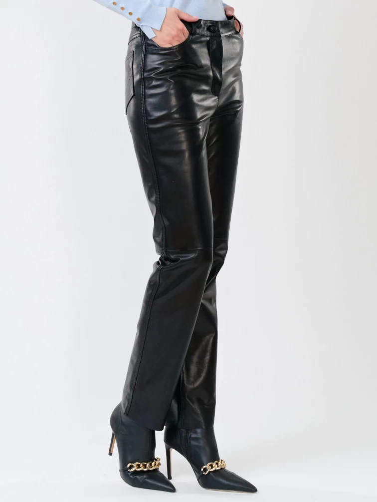 Кожаные зауженные женские брюки из натуральной кожи 02, черные, размер 44, артикул 85230-6