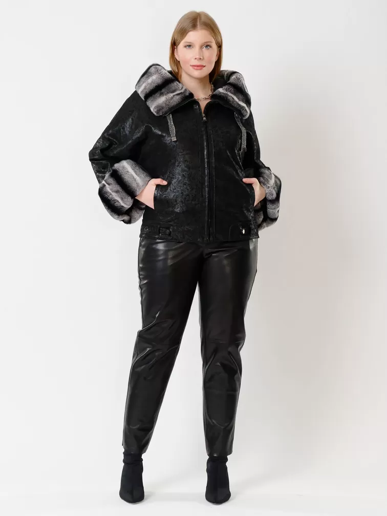 Замшевая утепленная куртка женская 397ш, с мехом "рекса", черная, р. 48, арт. 23721-4