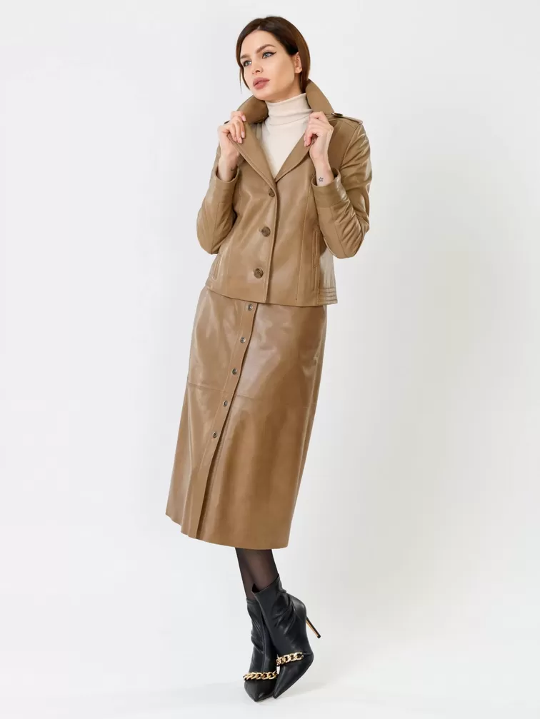 Кожаная куртка женская 304, на пуговицах, серо-коричневая, р. 44, арт. 91012-3
