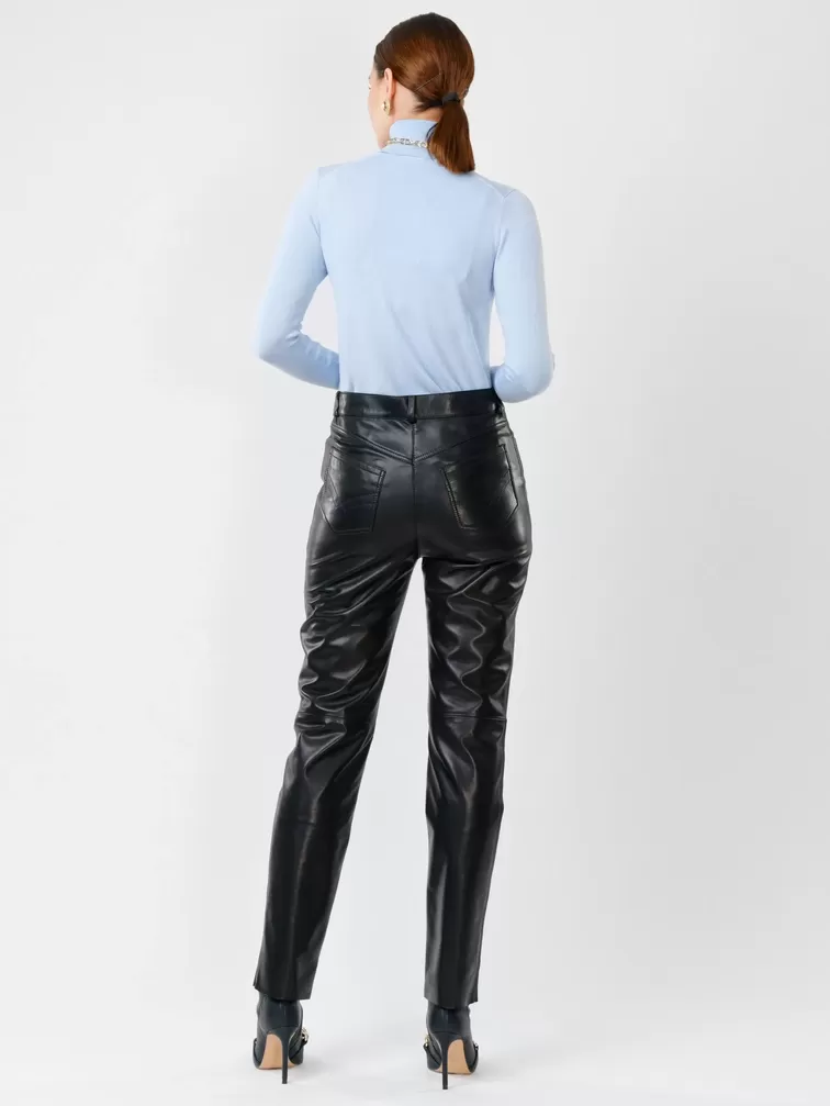 Кожаные зауженные брюки женские 02, из натуральной кожи, черные, р. 42, арт. 85230-2