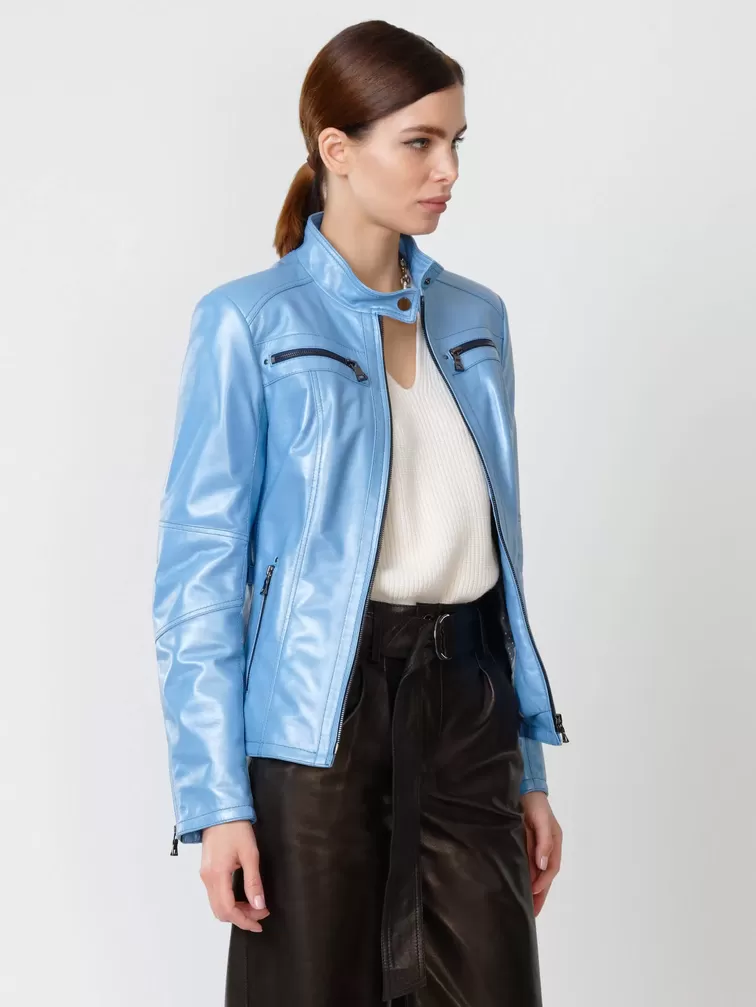 Кожаная куртка женская 301, голубой перламутр, р. 44, арт. 90790-5