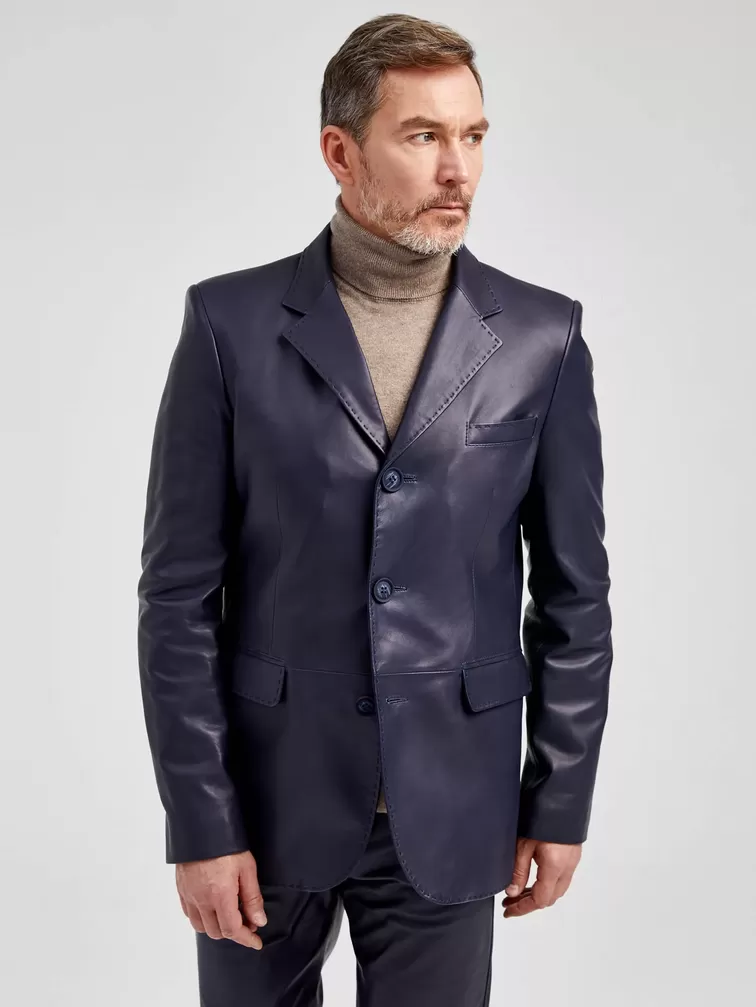 Кожаный пиджак мужской 543, синий, р. 48, арт. 28962-0