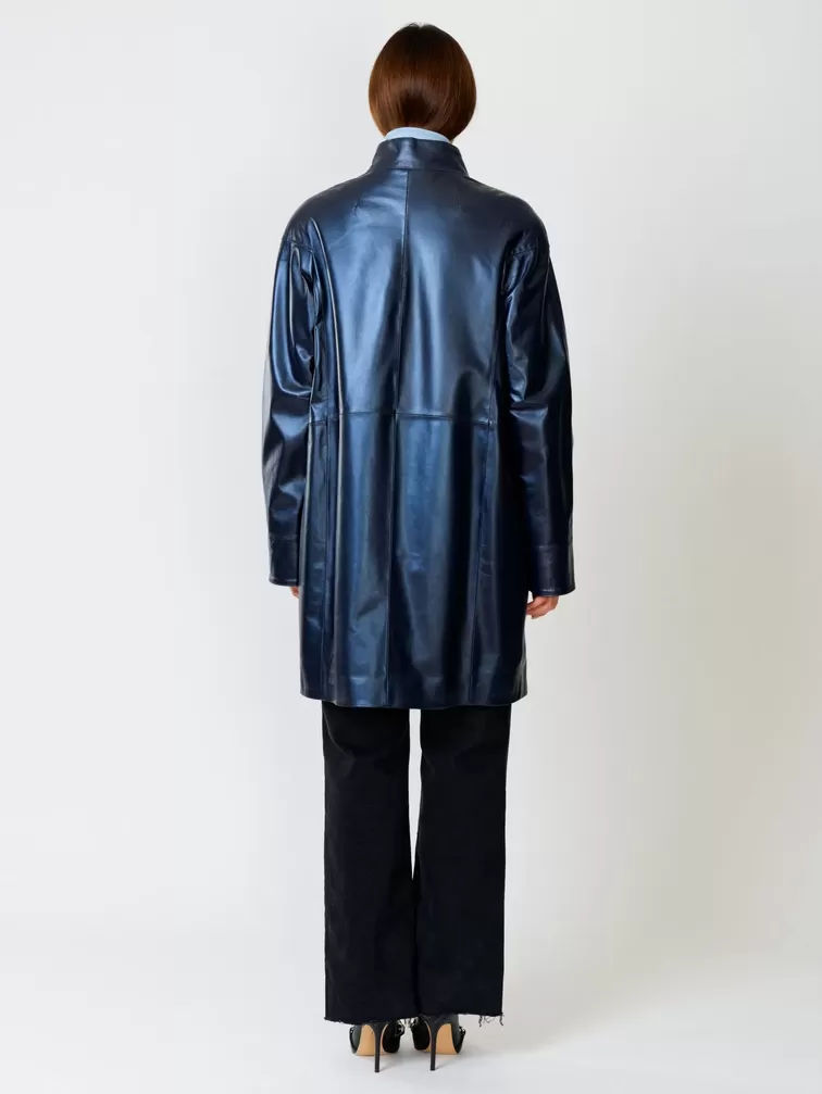 Кожаное пальто женское 378, синий перламутр, р. 46, арт. 91130-4