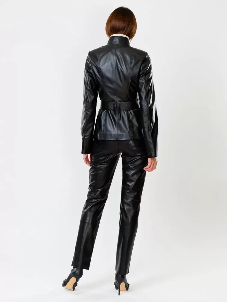 Кожаная куртка женская 334, с поясом, черная, р. 40, арт. 91101-4