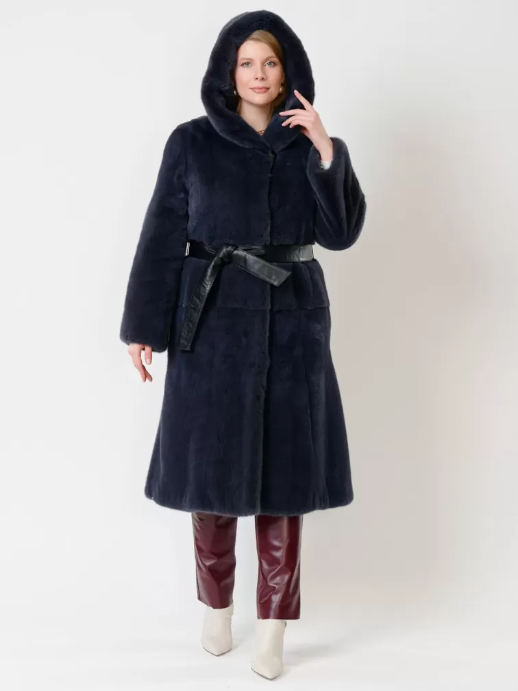 Пальто из меха норки женское 216(к), с капюшоном, графитовое, р. 46, арт. 31800-3