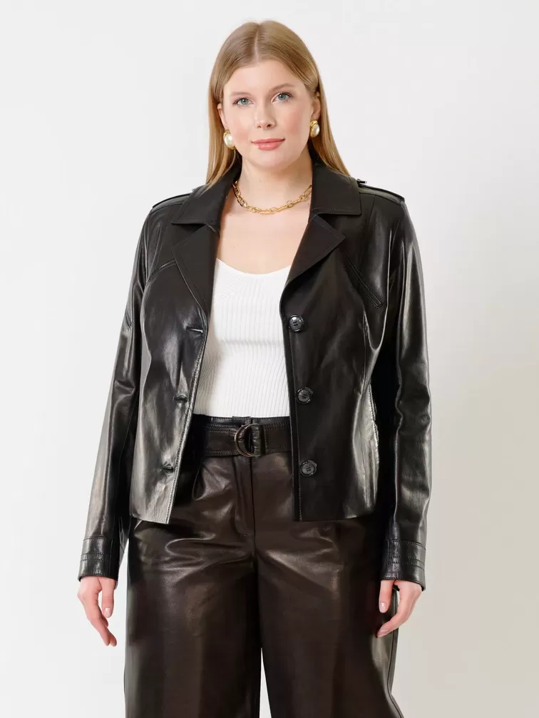 Кожаный комплект: Куртка женская 304 + Брюки женские 05, черный/черный, р. 44, арт. 111144-5