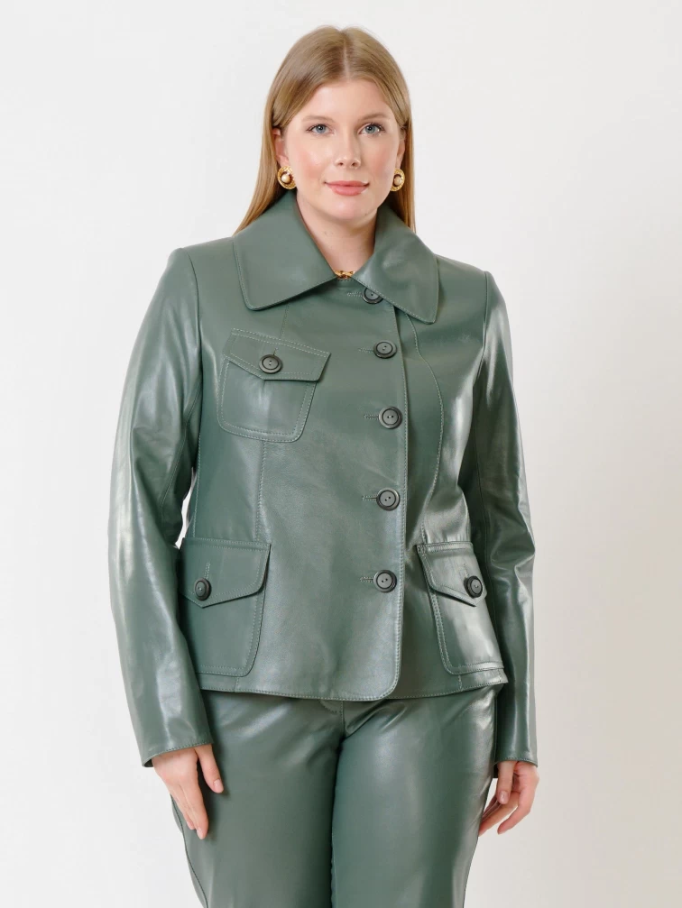 Кожаный костюм женский: Пиджак 302 + Брюки 03, оливковый, р. 44, арт. 111300-4