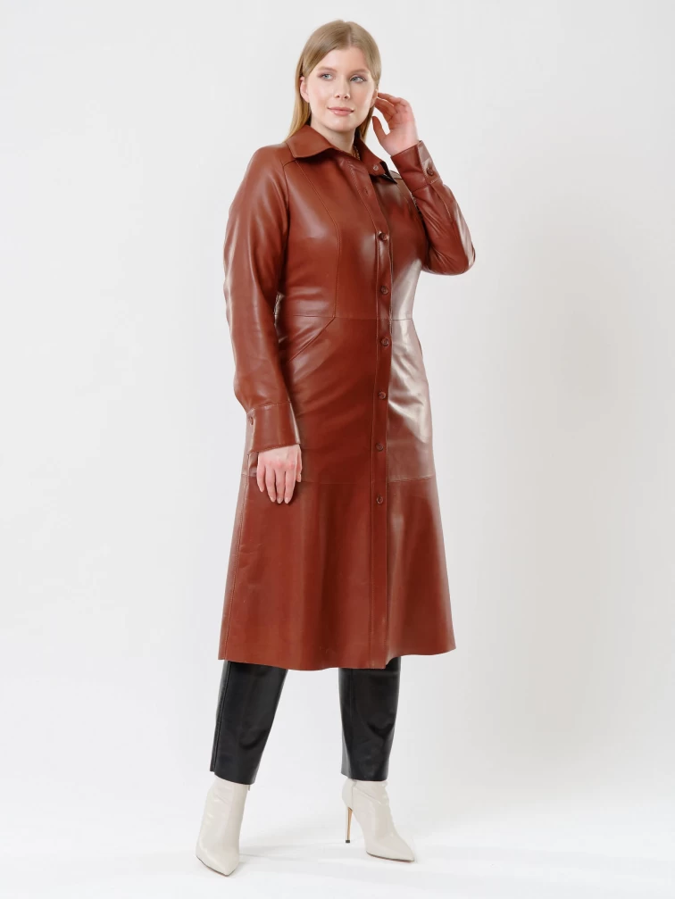 Кожаный комплект женский: Платье - рубашка 02 + Брюки 03, коричневый/черный, р. 48, арт. 111135-1