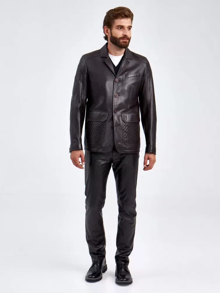 Кожаный костюм мужской: Пиджак 530 + Брюки 01, коричневый/черный, р. 50, арт. 140610-0