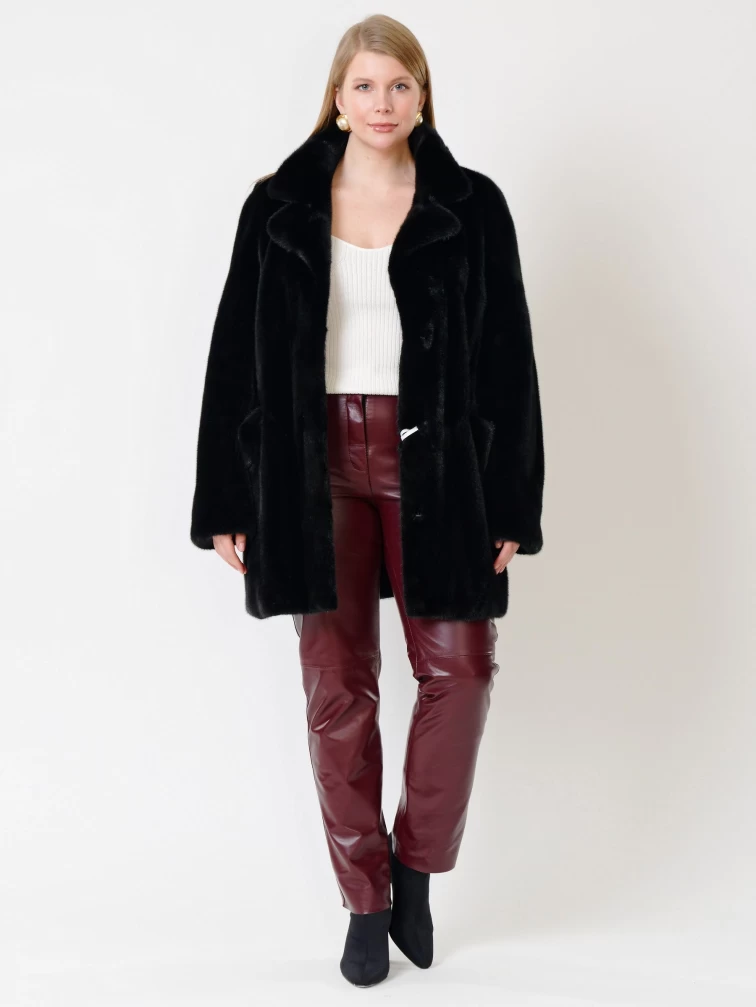 Демисезонный комплект женский: Куртка из меха норки  ELECTRA(АВ) + Брюки 02, черный/бордовый, размер 52, артикул 111227-1