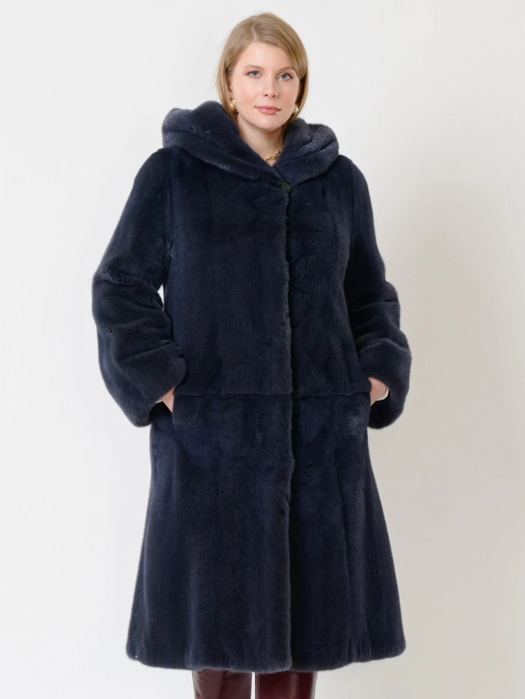 Женское пальто из меха норки с капюшоном 216(к), графитовое, размер 46, артикул 31800-0
