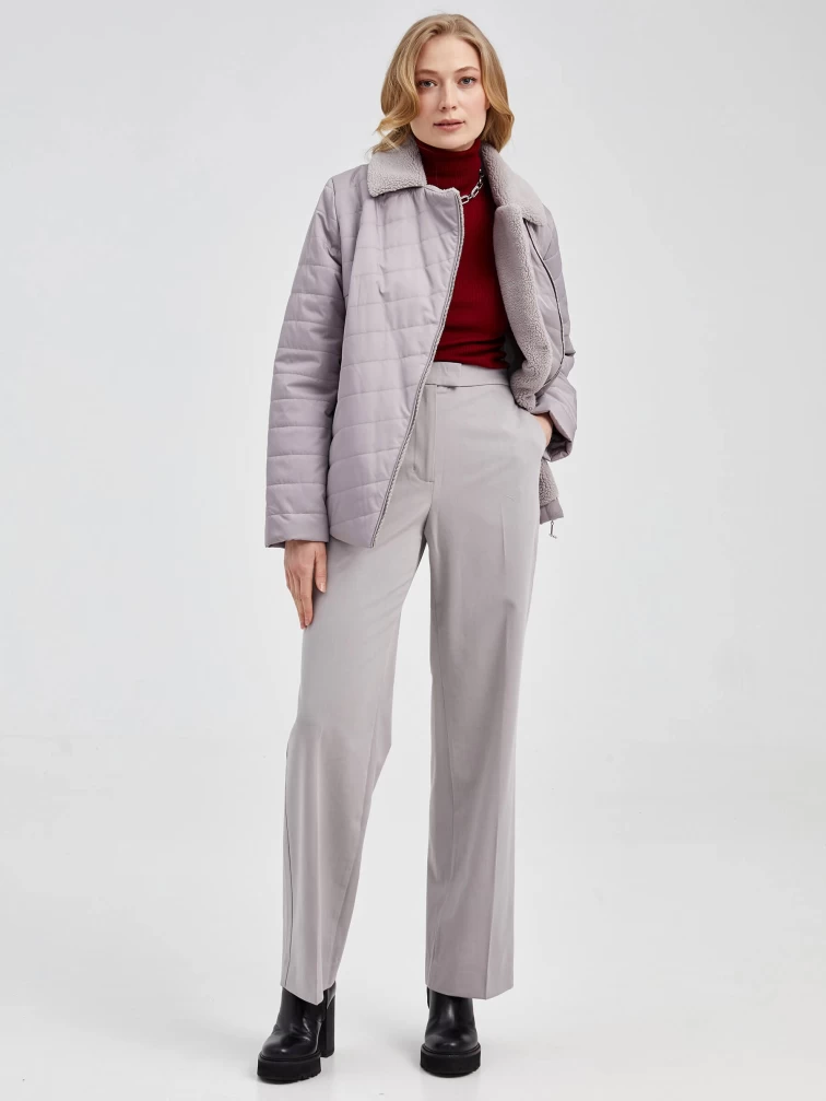 Текстильная утепленная женская куртка косуха 21130, бежевая, размер 42, артикул 25010-3