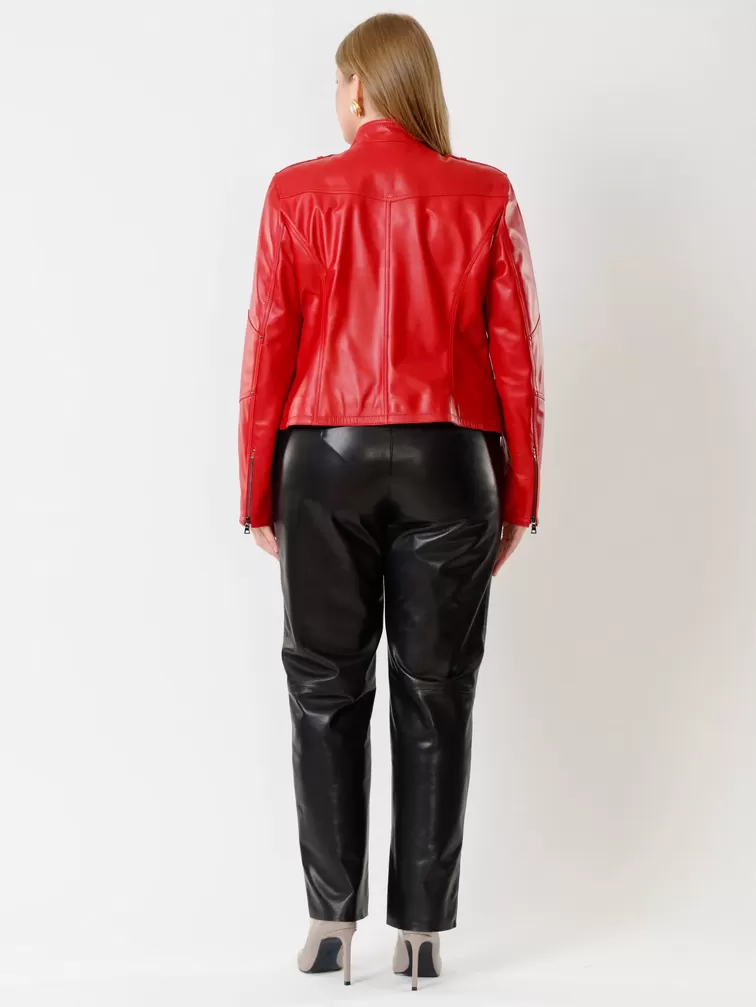 Кожаный комплект: Куртка женская 399 + Брюки женские 04, красный/черный, р. 46, арт. 111229-2