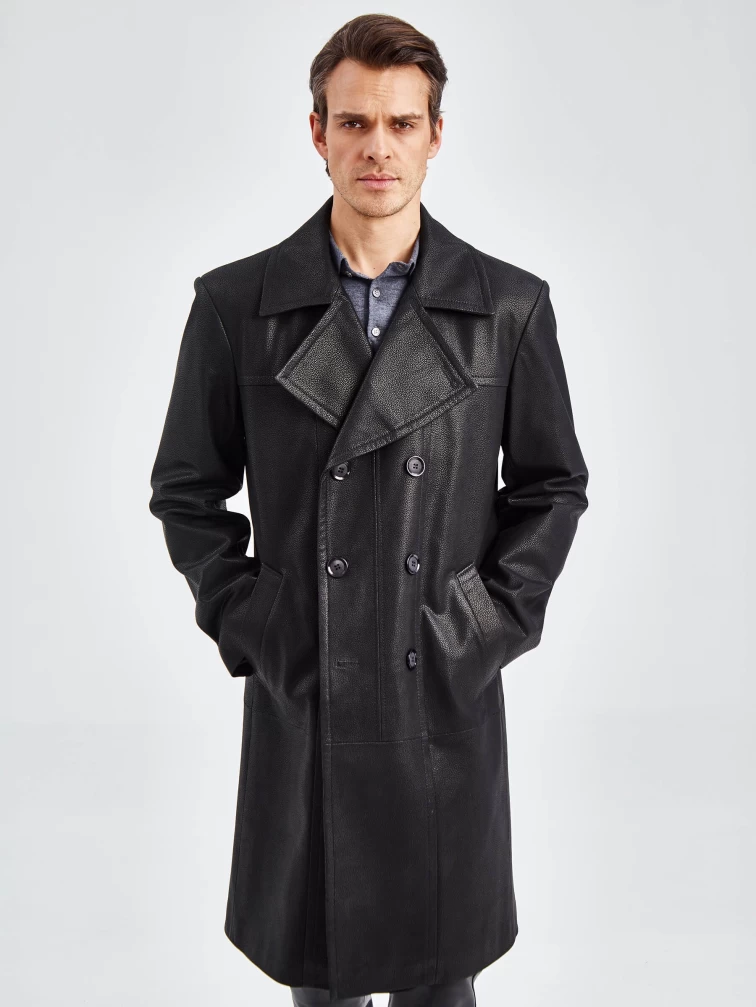 Двубортное мужское кожаное пальто премиум класса Чикаго, черное, размер 52, артикул 71330-2
