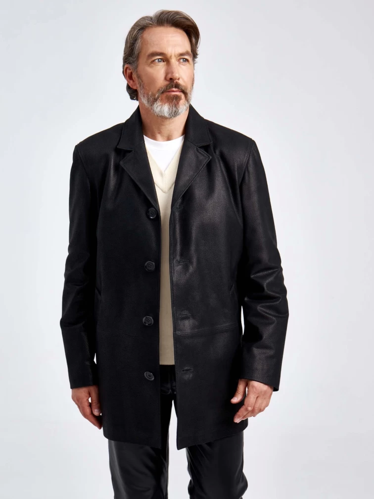 Кожаный пиджак мужской 21/1, черный DS, размер 48, артикул 29041-0