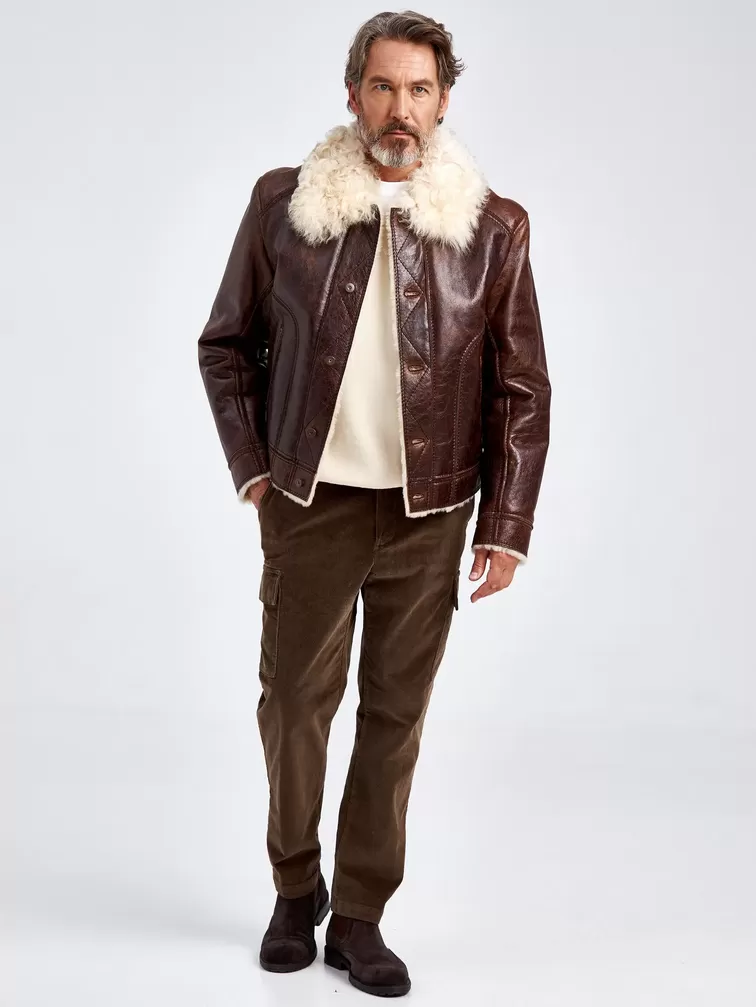 Кожаная куртка зимняя мужская 151, на подкладке из овчины "тиградо", коричневая, p. 52, арт. 70680-1