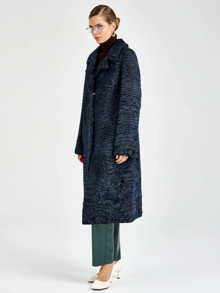 Женская каракулевая шуба премиум класса Лола, синяя, размер 48. артикул 92750-7