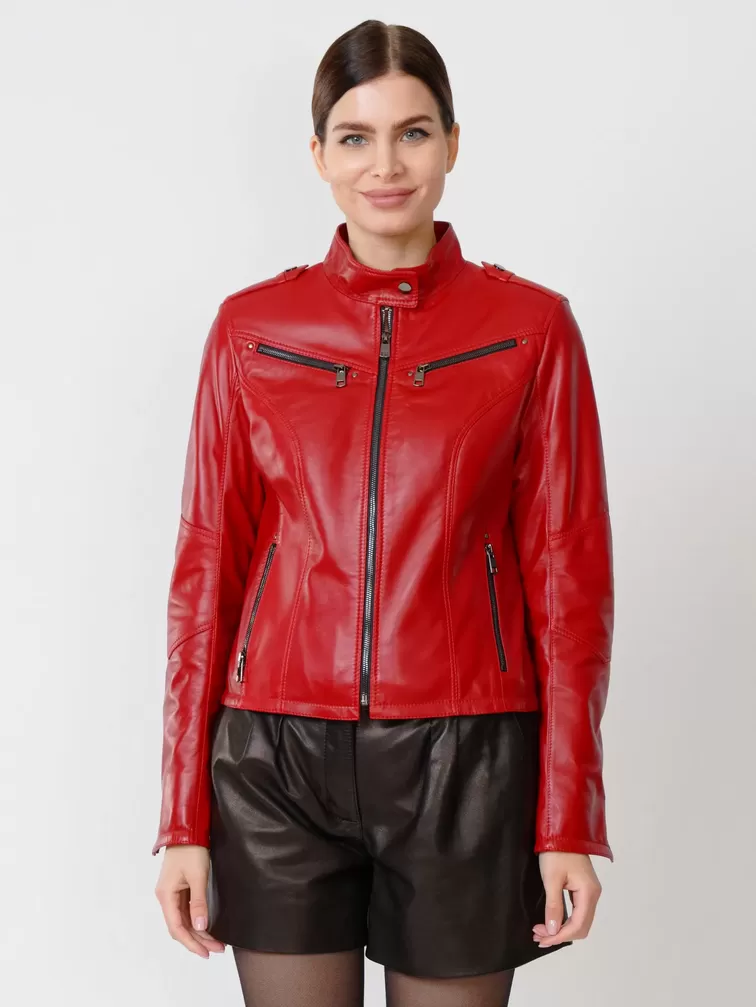 Кожаный комплект: Куртка женская 399 + Шорты женские 01, красный/черный, р. 44, арт. 111207-5