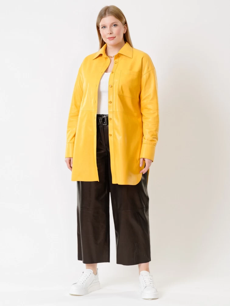 Кожаный костюм женский: Рубашка 01_2 + Брюки 05, желтый/черный, размер 46, артикул 111127-0