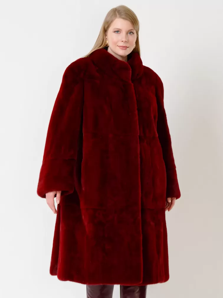 Пальто из меха норки женское 288в, бордовое, р. 66, арт. 31720-0